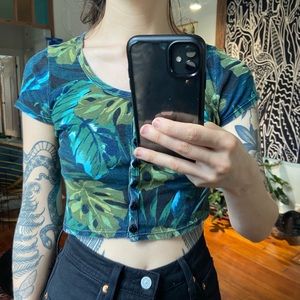 American apparel crop with monsters tropical print